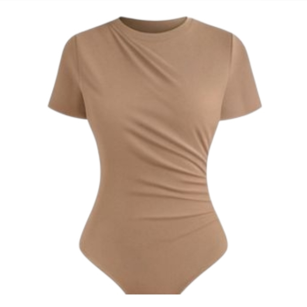 NWOT: Blue, Elegant, ruched, short sleeve, snap closure, bodysuits (10 Colors) - Picture 11 of 13